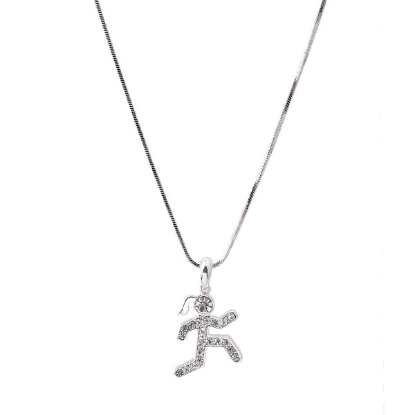 Silver Plated Crystal Man and Woman Runner Figure Necklace - CD11MORW3A3