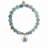 EvaDane Natural Aquamarine Beryl Gemstone Tibetan Bead Alphabet Letter B Charm Stretch Bracelet - CZ12G0MDMTJ