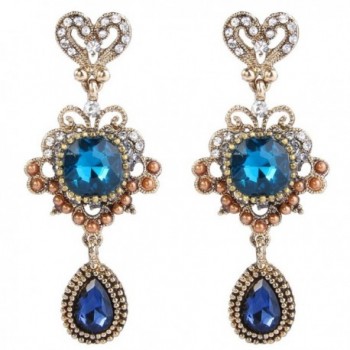 BriLove Inspired Chandelier Earrings Antique Gold Tone - Blue Topaz Color w/ Sapphire Color Antique-Gold-Tone - CE11WZ6LGXT