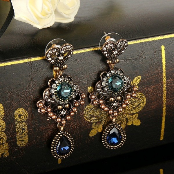 Inspired Chandelier Earrings Antique Gold Tone - Blue Topaz Color w ...