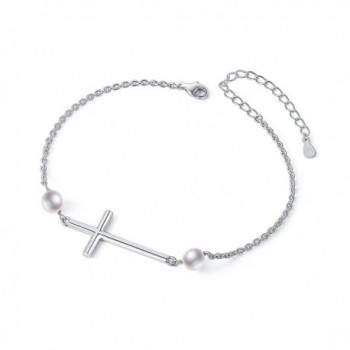 S925 Sterling Silver Simple Adjustable Cross Bracelet for Women Girl - C1189TR9HII