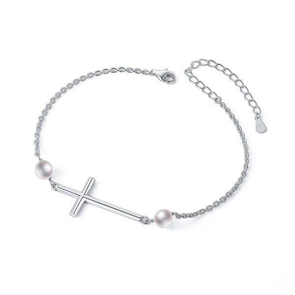 S925 Sterling Silver Simple Adjustable Cross Bracelet for Women Girl - C1189TR9HII