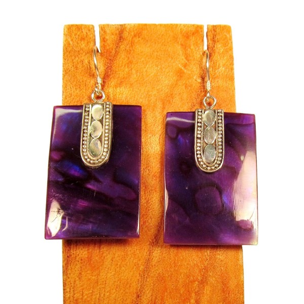 Sterling Silver Purple Abalone Shell Rectangle Dangle Earring Bali Bay Trading Co - CV12J6W87GD