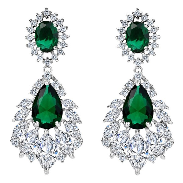 BriLove Zirconia Chandelier Earrings Silver Tone - Emerald Color Silver-Tone - CR1850LE886