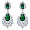 BriLove Zirconia Chandelier Earrings Silver Tone - Emerald Color Silver-Tone - CR1850LE886