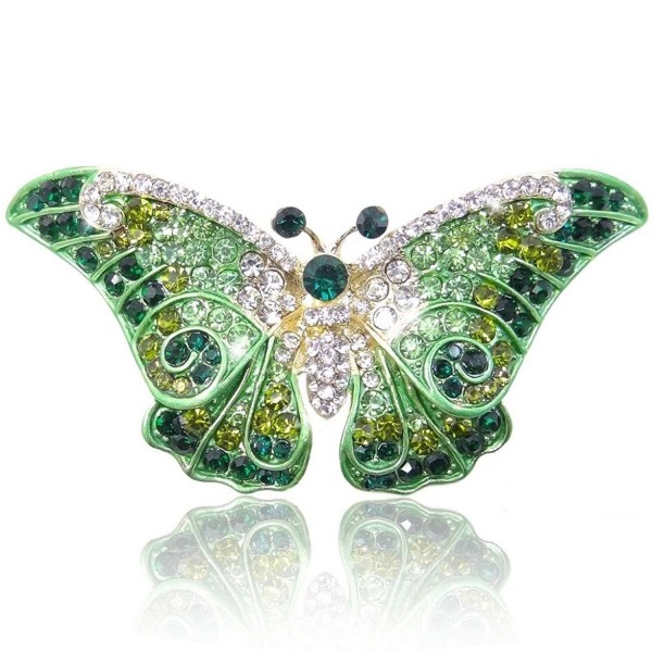 EVER FAITH Women's Austrian Crystal Cute Butterfly Insect Brooch - Green Gold-Tone - CX11IJBOQ6N