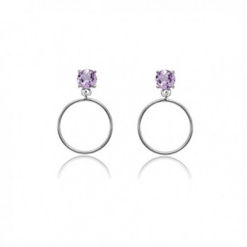 Sterling Silver 4mm Gemstone Dangling Round Hoop Stud Earrings - Amethyst - Sterling Silver - CL189KSSDRD