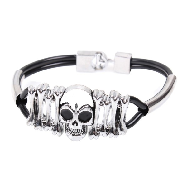 Modern Fantasy Rock Punk Skull Black Spades Heart Bone Youth Titanium Steel Black Bracelet - CO120DB8YDR