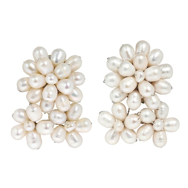 Blooming Floral Romance Cultured Freshwater White Pearl Clip On Earrings - C412NV2GQWT
