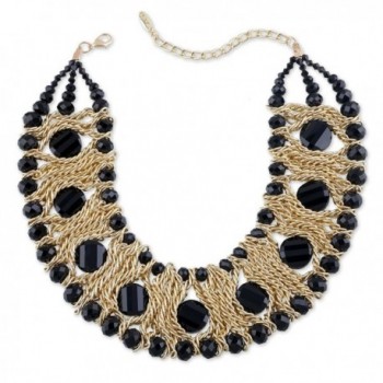 Kaymen Jewelry Gold-Plated Copper Chians and Crystal Stone Knit Statement Choker Necklaces for Women - CE120TROAGJ