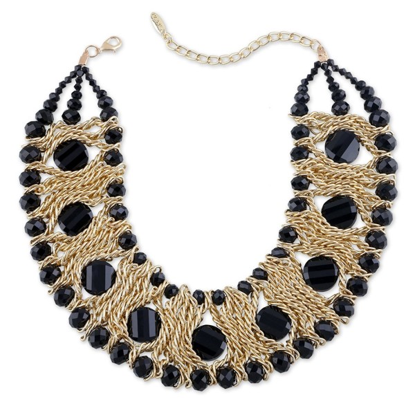 Kaymen Jewelry Gold-Plated Copper Chians and Crystal Stone Knit Statement Choker Necklaces for Women - CE120TROAGJ