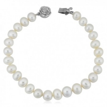 Sterling Silver White Freshwater Cultured Pearl Strand Bracelet (7-7.5mm- 7.5 inch) - CN11EM0S91N