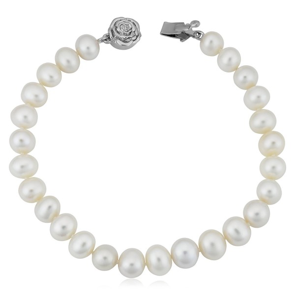 Sterling Silver White Freshwater Cultured Pearl Strand Bracelet (7-7.5mm- 7.5 inch) - CN11EM0S91N