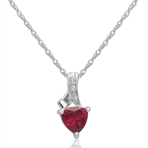 Trillion Created Ruby and Diamond Pendant-Necklace in Sterling Silver - C411F927YRX