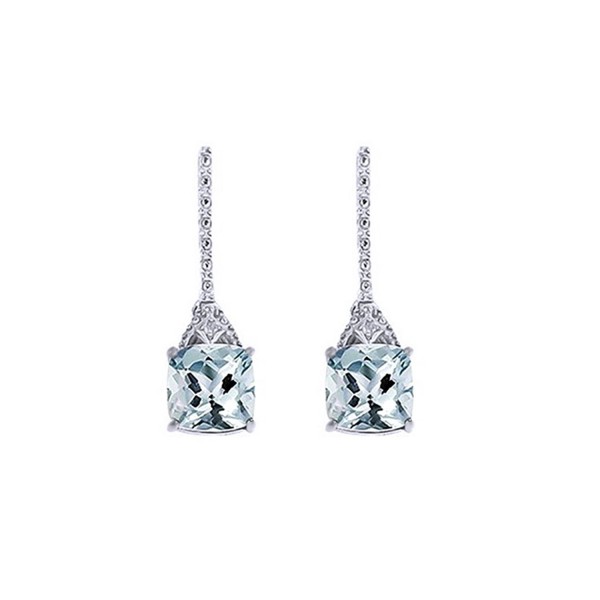 Simulated Aquamarine & White Natural Diamond Dangle Earrings in 14k Gold Over Sterling Silver - C017WWS4LNO