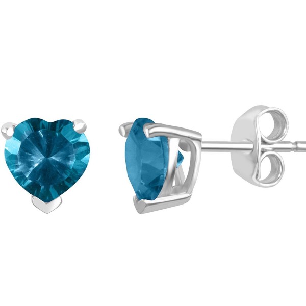 Sterling Silver Concave Heart-Shaped Gemstone Stud Earrings - Blue Topaz - CF12O6RTD4O