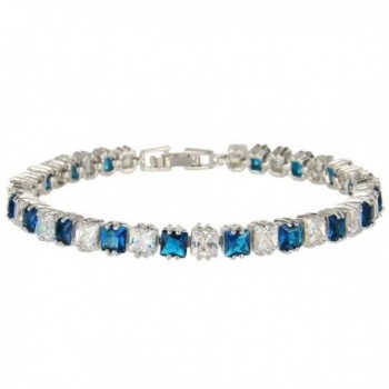 EVER FAITH Women's Full Zircon Art Deco Bracelet Hand Chain Sapphire-Color w/ Clear Silver-Tone - C911YNG9ZUP