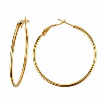 Vnox Stainless Steel Large Round Circle Classic Hoop Earrings for Gril-Gold Plated-Diameter 40-70MM - CA184XQCEGT