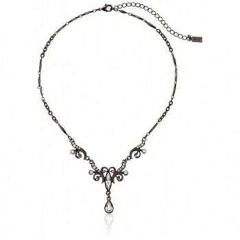 1928 Jewelry Crystal Teardrop Y-Shape Necklace- 15" - Black-Tone/Clear - C611PMEWP31