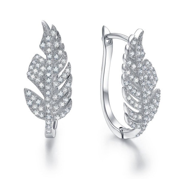 LicLiz Sterling Silver Cubic Zirconia CZ Leaf Design Hoop Earrings for Women - CO188IU65O2