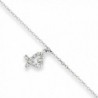 Black Bow Jewelry Rhodium-Plated Sterling Silver & CZ Heart Charm Anklet- 10-11 Inch - CY119E3KFLF
