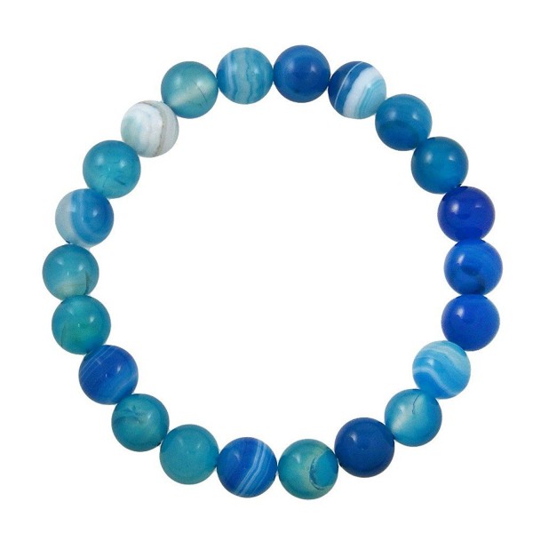 Falari 8mm Natural Semi Precious Gemstone Stretch Bracelet Unisex - Blue Agate - CJ12K3XHDOL