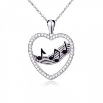 925 Sterling Silver Treble Clef Bass Heart Musical Note Pendant Necklace-18 inches - CX12LZXM433