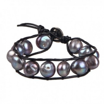 KELITCH Natural Pearl 8mm Beaded Single Wrap Bracelet Handmade Fashion Cuff Women Jewelry - C4120JDV3BJ