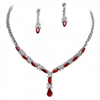 Beautiful Y Drop Evening Party Red Bridal Bridesmaid Necklace Earring Rhinestone Bling Q4 - C211MC7V8RF