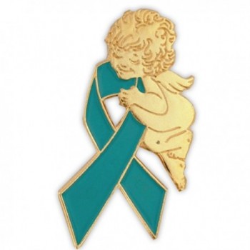 PinMart's Teal Awareness Ribbon Religious Spiritual Angel Enamel Lapel Pin 1" - CW11KRNF5SJ