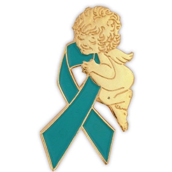 PinMart's Teal Awareness Ribbon Religious Spiritual Angel Enamel Lapel Pin 1" - CW11KRNF5SJ