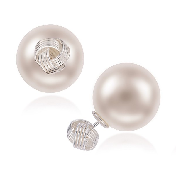 Sterling Silver Reversible 16mm Synthetic Shell Pearl and Love-Knot Stud Earrings - White - CU11XGEOY47