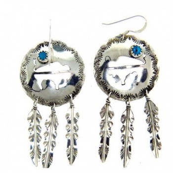 Made in the USA by Navajo Artist Cornelia Yazhe: Crafted Sterling-silver Buffalo w/Turquoise earrings - CF115E0519X