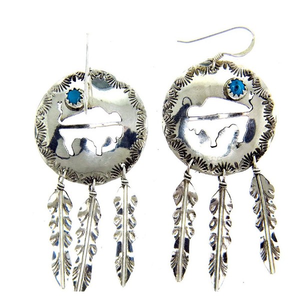 Made in the USA by Navajo Artist Cornelia Yazhe: Crafted Sterling-silver Buffalo w/Turquoise earrings - CF115E0519X