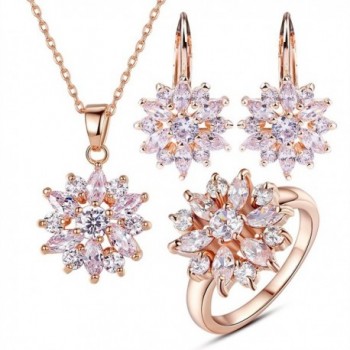 Bamoer Rose Gold Jewelery Set Snowflake Wedding Band Ring Size 6 to 8 - CS124PUB9OD