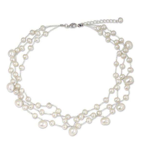 NOVICA White Cultured Freshwater Pearl Multi-Strand Bridal Choker- 15.5" - 17.5"- 'Moonlight Glow' - CF111ZH57MF