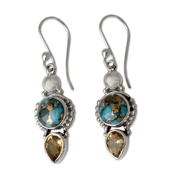 NOVICA Citrine Reconstituted Turquoise .925 Sterling Silver Dangle Earrings 'Summer Sunset' - CT12DUHU4VV