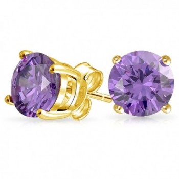 Bling Jewelry Simulated Amethyst February Birthstone Round CZ Stud earrings Gold Plated 7mm - CD11Z2JBLXL