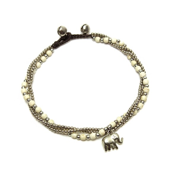 Elephant Jewelry for Women Boho Ankle Bracelet White Howlite Beaded Silver-tone Bell Charm - C012NUSZSDE