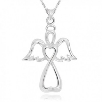 925 Sterling Silver Guardian Angel Cross Pendant Necklace- 18" - C917YZHTRE7