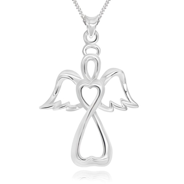925 Sterling Silver Guardian Angel Cross Pendant Necklace- 18" - C917YZHTRE7