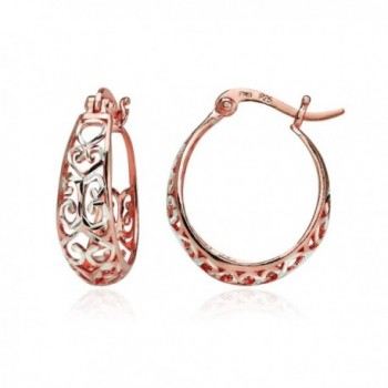 Sterling Silver Diamond-cut Filigree Swirl Small Hoop Earrings - Rose Gold Flashed - CQ189IZ7TG8