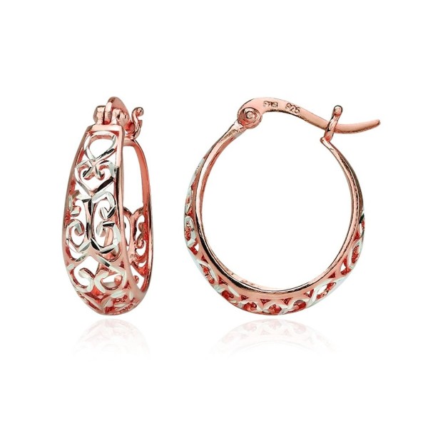 Sterling Silver Diamond-cut Filigree Swirl Small Hoop Earrings - Rose Gold Flashed - CQ189IZ7TG8