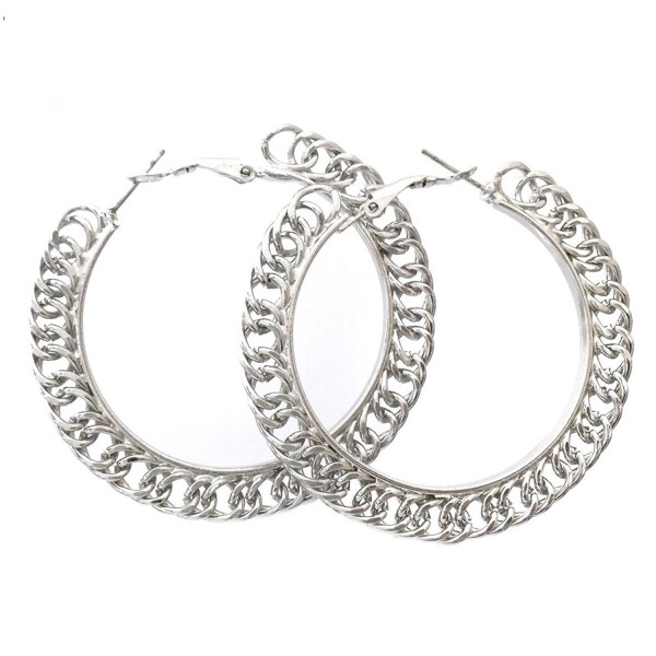 Simple Chain Link Smooth Large Silver Tone Hoop Earrings - C811XSIMFFL