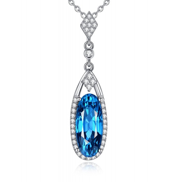 Midnight in Paris Sterling Silver Necklace Created Blue Topaz - Valentine's Day Gifts - Blue-DEC - CB187T3XHMS