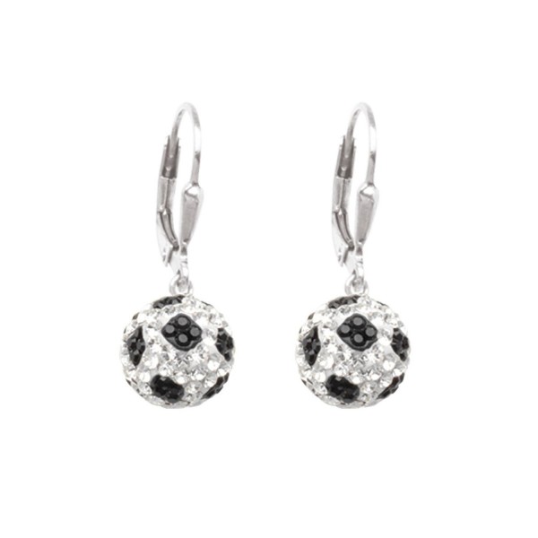 Soccer Ball Earrings Sterling Silver with Sparkling Crystal - 3D - C012OCCWGJ2