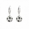 Soccer Ball Earrings Sterling Silver with Sparkling Crystal - 3D - C012OCCWGJ2