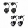 JOERICA 2 Pairs Stainless Steel Double Ball Stud Earrings for Women Girls Jacket CZ Earrings - D:Black - CN188GXTC2E