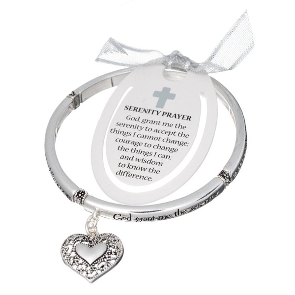 Silver-tone Serenity Prayer Filigree Heart Charm Bracelet & Bookmark SERENITY COURAGE WISDOM - CL11EFSSWL9