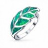 Bling Jewelry .925 Silver Green Opal Leaf Motif Ring - CV189I775A7
